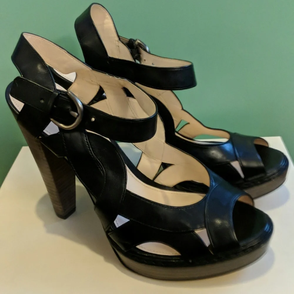 Black Women’s Leather High Heel Platform Sandals